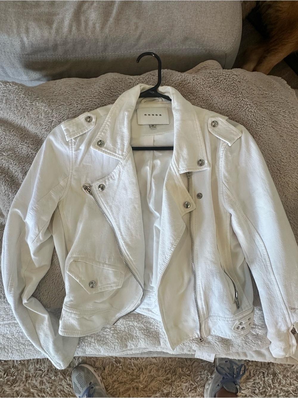 Blank NYC White Women's Leather Moto Jacket - Asymmetrical Zip